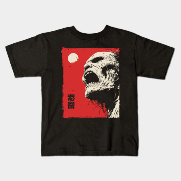 Screaming Zombie Profile Japanese Ukiyo-e Horror Kids T-Shirt by TuncGK
