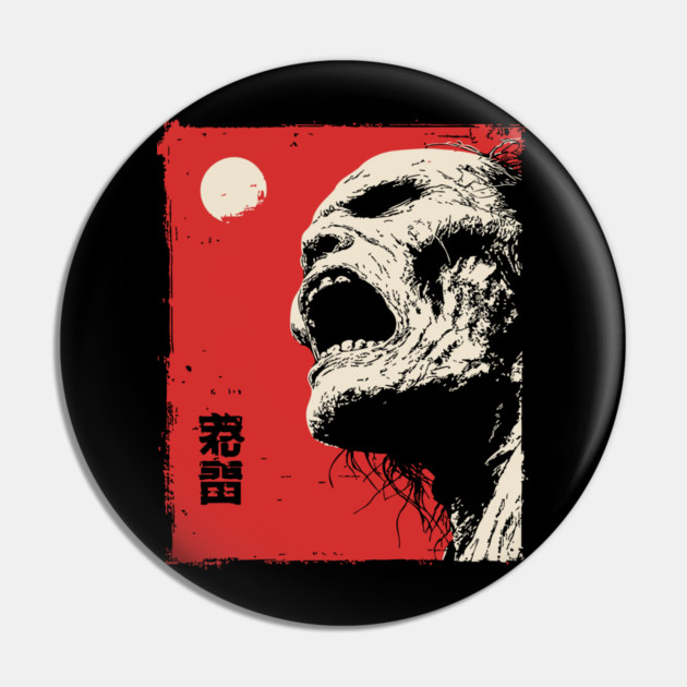 Screaming Zombie Profile Japanese Ukiyo-e Horror Pin by TuncGK
