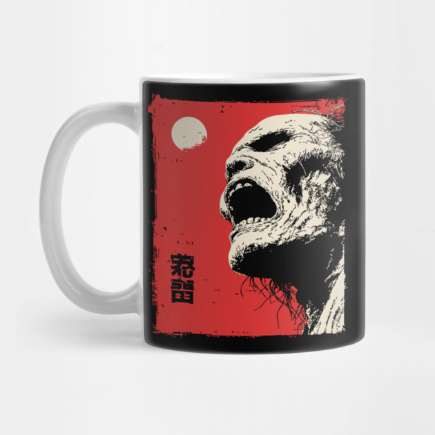 Screaming Zombie Profile Japanese Ukiyo-e Horror by TuncGK