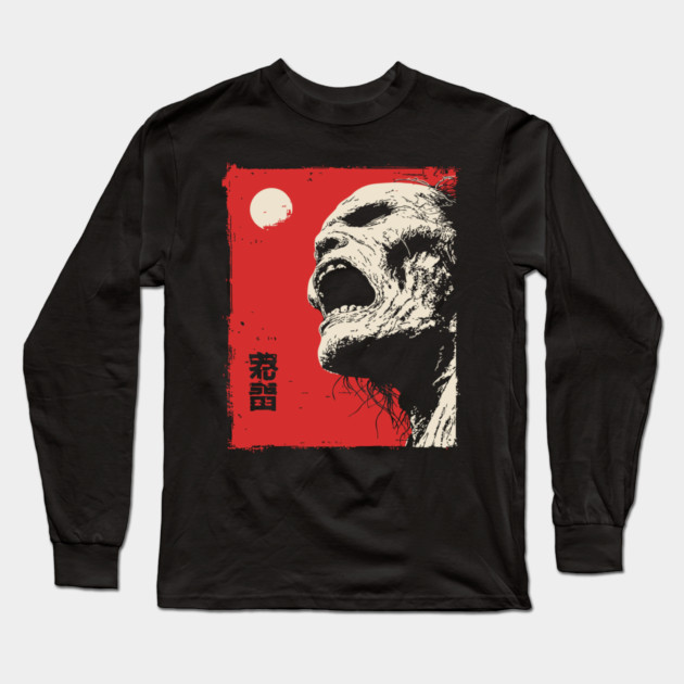 Screaming Zombie Profile Japanese Ukiyo-e Horror Long Sleeve T-Shirt by TuncGK