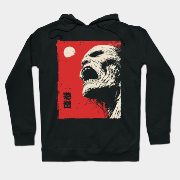 Screaming Zombie Profile Japanese Ukiyo-e Horror Hoodie by TuncGK