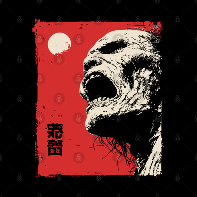 Screaming Zombie Profile Japanese Ukiyo-e Horror by TuncGK