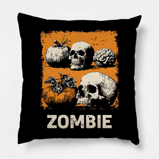 Zombie Horror Still Life Vintage Halloween Art Pillow by TuncGK