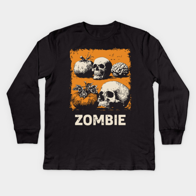 Zombie Horror Still Life Vintage Halloween Art Kids Long Sleeve T-Shirt by TuncGK