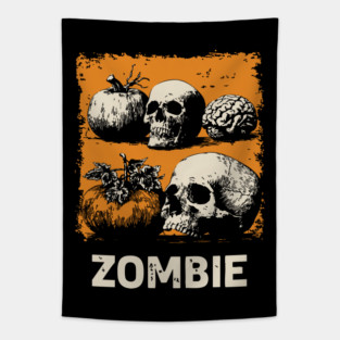 Zombie Horror Still Life Vintage Halloween Art Tapestry