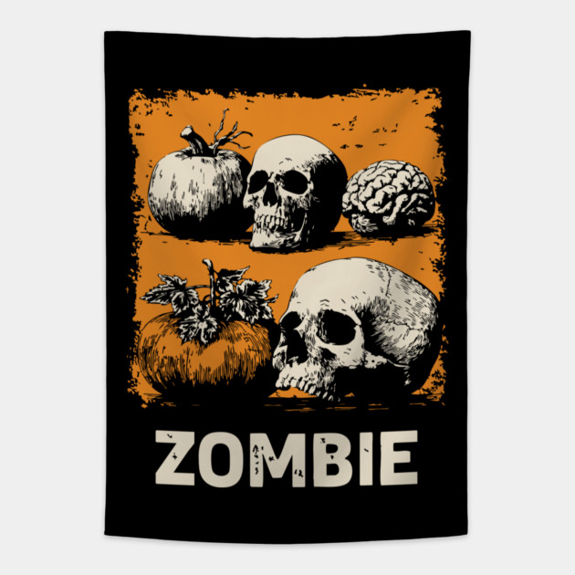 Zombie Horror Still Life Vintage Halloween Art Tapestry by TuncGK