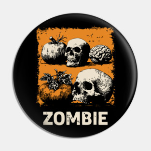 Zombie Horror Still Life Vintage Halloween Art Pin