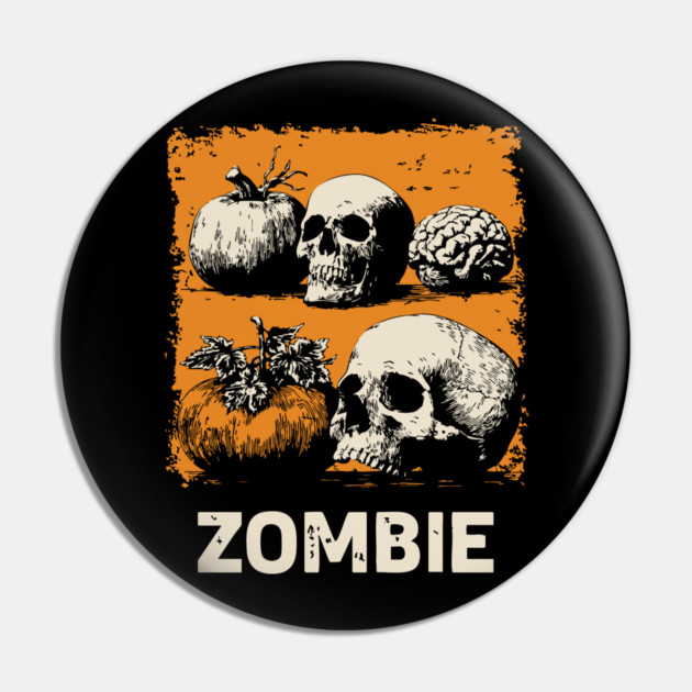 Zombie Horror Still Life Vintage Halloween Art Pin by TuncGK