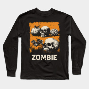 Zombie Horror Still Life Vintage Halloween Art Long Sleeve T-Shirt