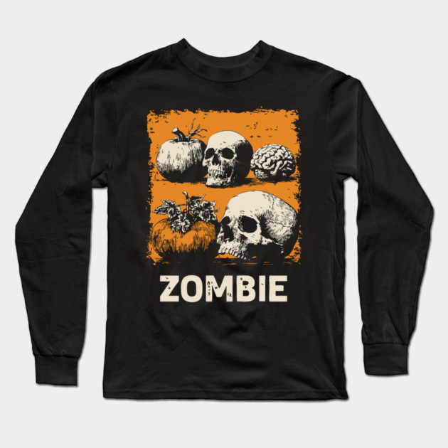 Zombie Horror Still Life Vintage Halloween Art Long Sleeve T-Shirt by TuncGK
