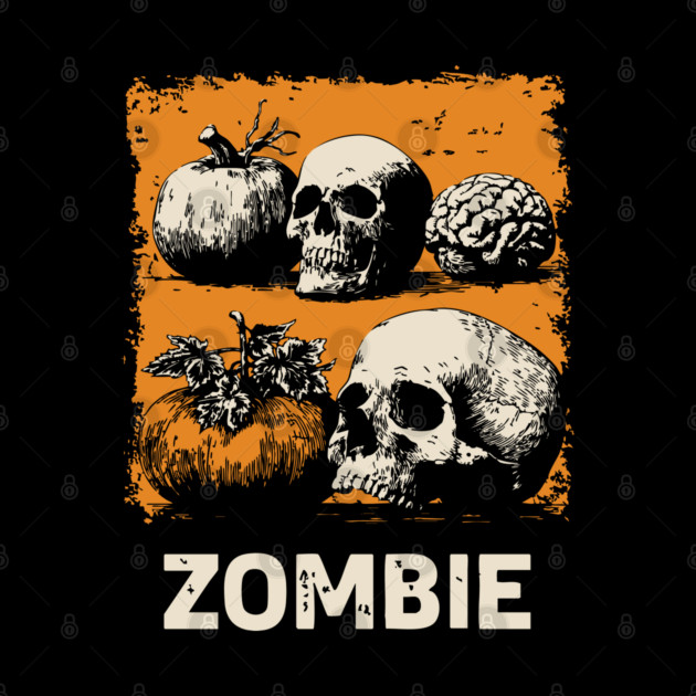 Zombie Horror Still Life Vintage Halloween Art by TuncGK
