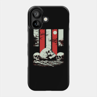 Skulls in a Japanese Garden Vintage Ukiyo-e Art Phone Case