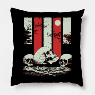 Skulls in a Japanese Garden Vintage Ukiyo-e Art Pillow