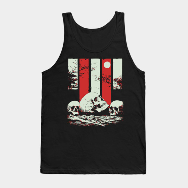 Skulls in a Japanese Garden Vintage Ukiyo-e Art Tank Top by TuncGK