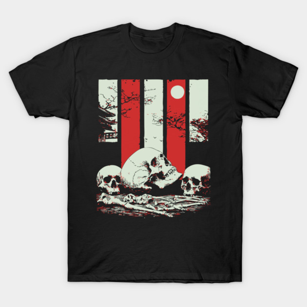 Skulls in a Japanese Garden Vintage Ukiyo-e Art T-Shirt by TuncGK