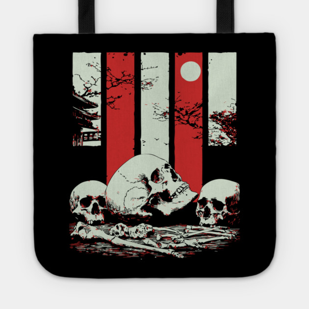 Skulls in a Japanese Garden Vintage Ukiyo-e Art Tote by TuncGK