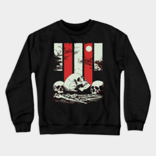 Skulls in a Japanese Garden Vintage Ukiyo-e Art Crewneck Sweatshirt