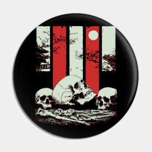 Skulls in a Japanese Garden Vintage Ukiyo-e Art Pin
