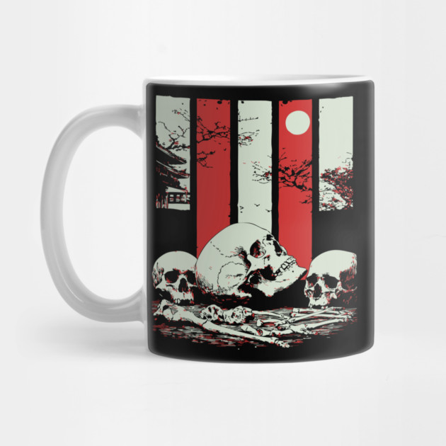 Skulls in a Japanese Garden Vintage Ukiyo-e Art by TuncGK