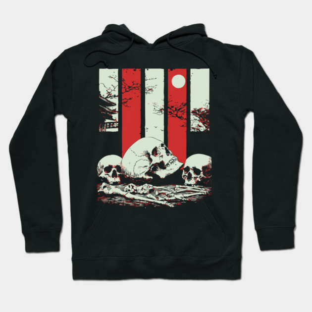 Skulls in a Japanese Garden Vintage Ukiyo-e Art Hoodie by TuncGK