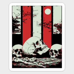 Skulls in a Japanese Garden Vintage Ukiyo-e Art Magnet