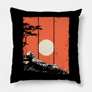 Dying Samurai in the Sunset Ukiyo-e Horror Art Pillow