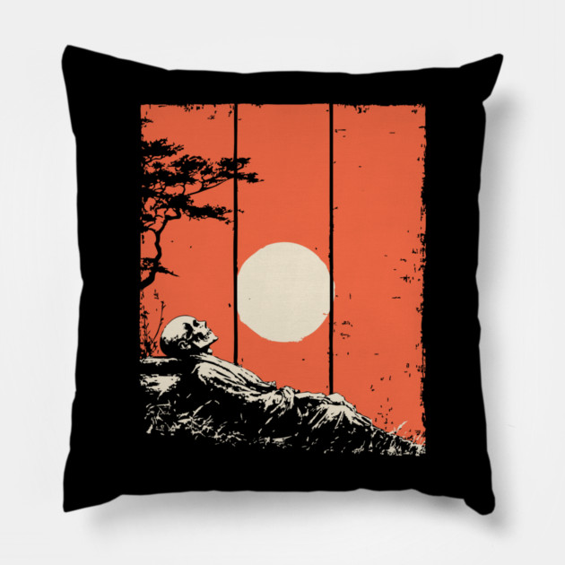 Dying Samurai in the Sunset Ukiyo-e Horror Art Pillow by TuncGK