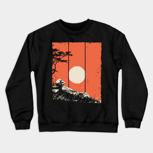Dying Samurai in the Sunset Ukiyo-e Horror Art Crewneck Sweatshirt by TuncGK
