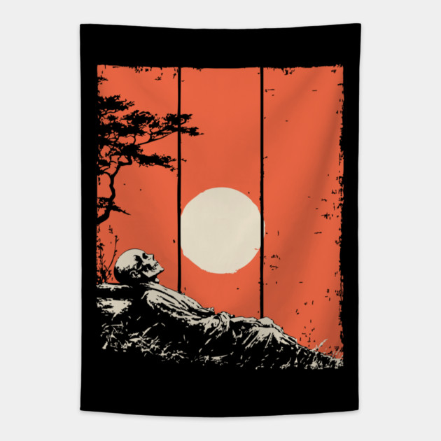 Dying Samurai in the Sunset Ukiyo-e Horror Art Tapestry by TuncGK