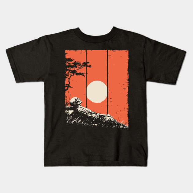 Dying Samurai in the Sunset Ukiyo-e Horror Art Kids T-Shirt by TuncGK