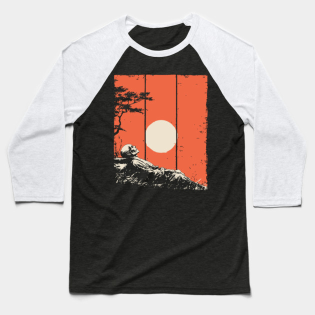 Dying Samurai in the Sunset Ukiyo-e Horror Art Baseball T-Shirt by TuncGK