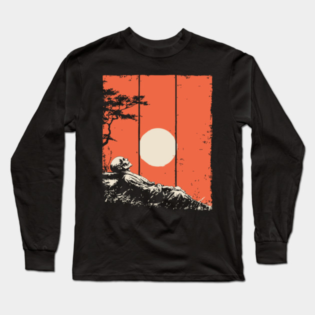 Dying Samurai in the Sunset Ukiyo-e Horror Art Long Sleeve T-Shirt by TuncGK