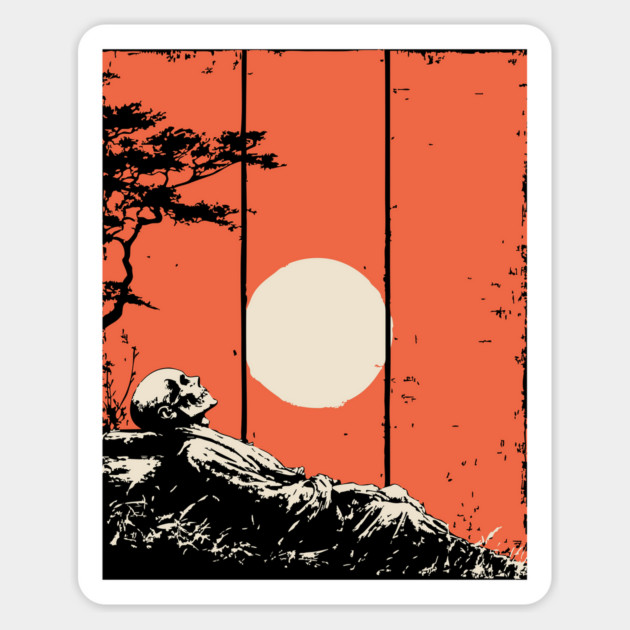 Dying Samurai in the Sunset Ukiyo-e Horror Art Magnet by TuncGK