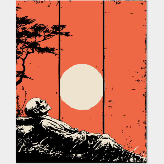 Dying Samurai in the Sunset Ukiyo-e Horror Art Wall Art by TuncGK