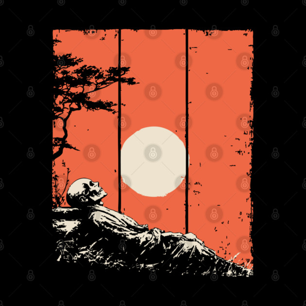 Dying Samurai in the Sunset Ukiyo-e Horror Art by TuncGK