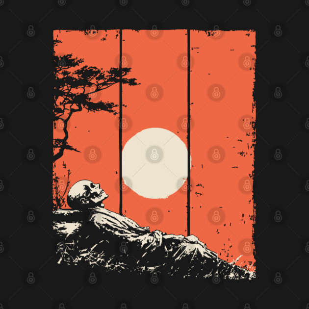 Dying Samurai in the Sunset Ukiyo-e Horror Art by TuncGK