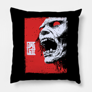Screaming Undead Zombie Retro Japanese Horror Design Pillow