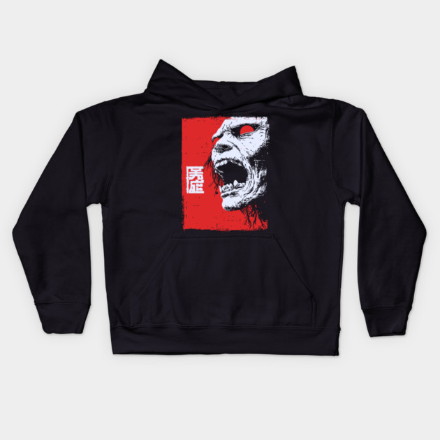 Screaming Undead Zombie Retro Japanese Horror Design Kids Hoodie by TuncGK