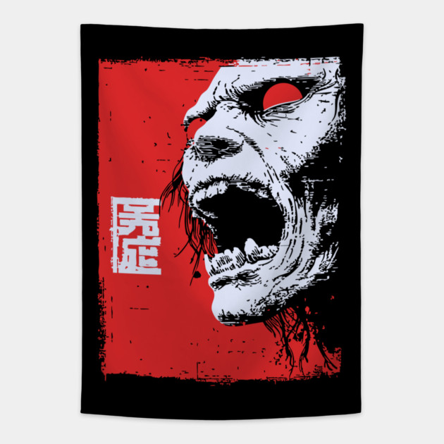 Screaming Undead Zombie Retro Japanese Horror Design Tapestry by TuncGK