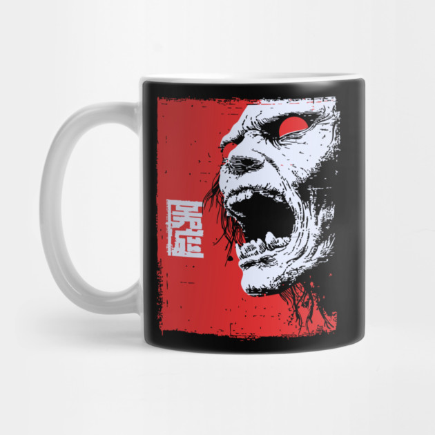 Screaming Undead Zombie Retro Japanese Horror Design by TuncGK