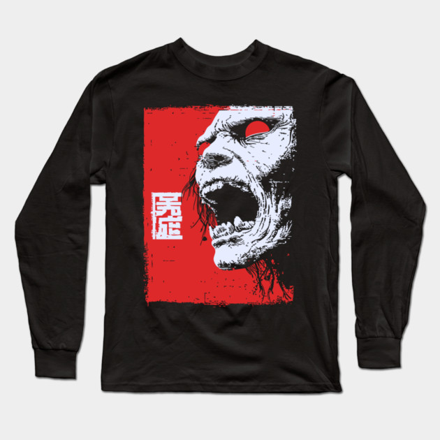 Screaming Undead Zombie Retro Japanese Horror Design Long Sleeve T-Shirt by TuncGK