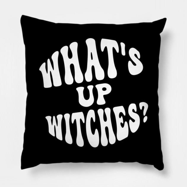 What’s Up Witches? Funny Retro Halloween Wordplay Pillow by Butter Creative