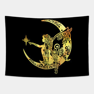 Fairy Moon Star Mandala Magical Color Light Art Tapestry