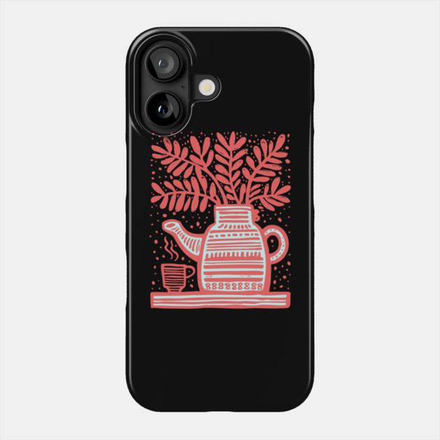 Cozy Coffee Pot Still Life Linocut Phone Case by TuncGK