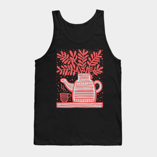 Cozy Coffee Pot Still Life Linocut Tank Top by TuncGK