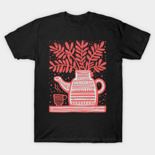 Cozy Coffee Pot Still Life Linocut T-Shirt