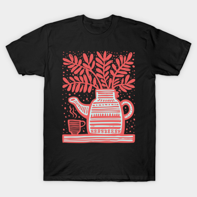 Cozy Coffee Pot Still Life Linocut T-Shirt by TuncGK