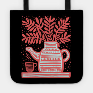 Cozy Coffee Pot Still Life Linocut Tote