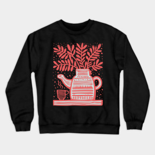 Cozy Coffee Pot Still Life Linocut Crewneck Sweatshirt