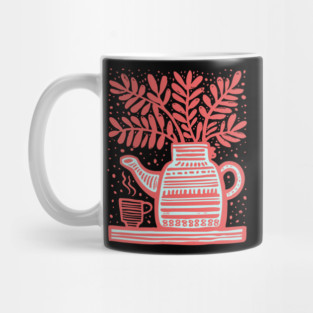Cozy Coffee Pot Still Life Linocut Mug